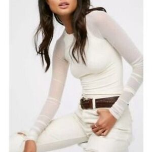 Sheer Sleeve Square Neck Women's Top - Cream